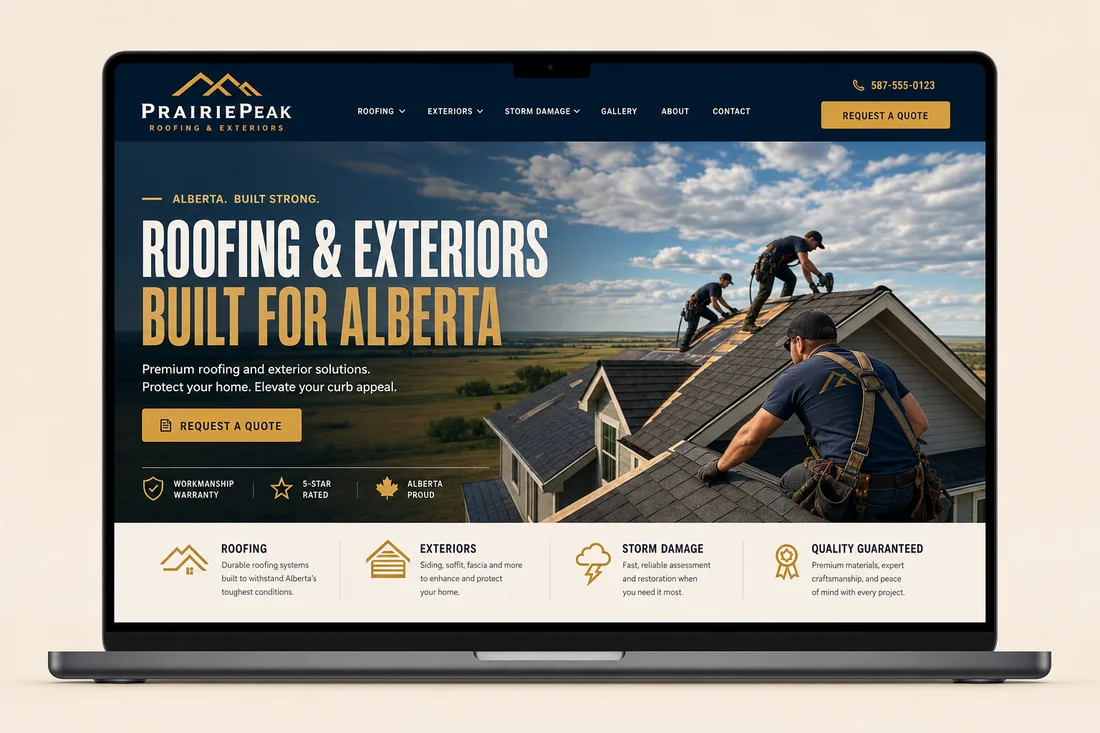 Sample website design for an Alberta roofing & contractors business by Golden Harvest Web Design & Business Solutions